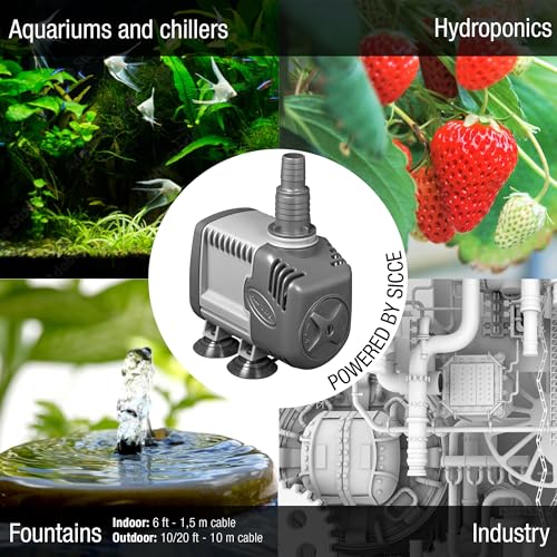 SICCE Syncra Silent 0.5 Multifunction 185 GPH Submersible Water Pump | Italian Made 8W Ultra Quiet Durable for Aquarium Fish Tank, Fountain, Pond, Hydroponics, Terrarium Black | Freshwater & Saltwater - Image 2