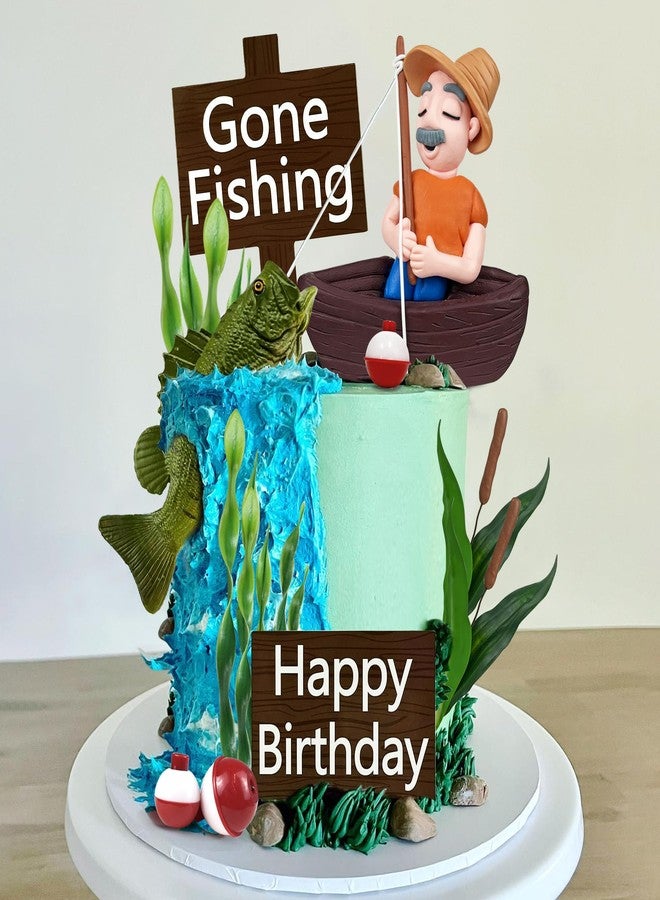 KDPATFAV 21 قطعة من زينة كعكة Gone Fishing على شكل سمكة صياد لتزيين الكعك لحفلة Gone Fishing ذات الطابع الخاص بمستلزمات الديكور - Image 3