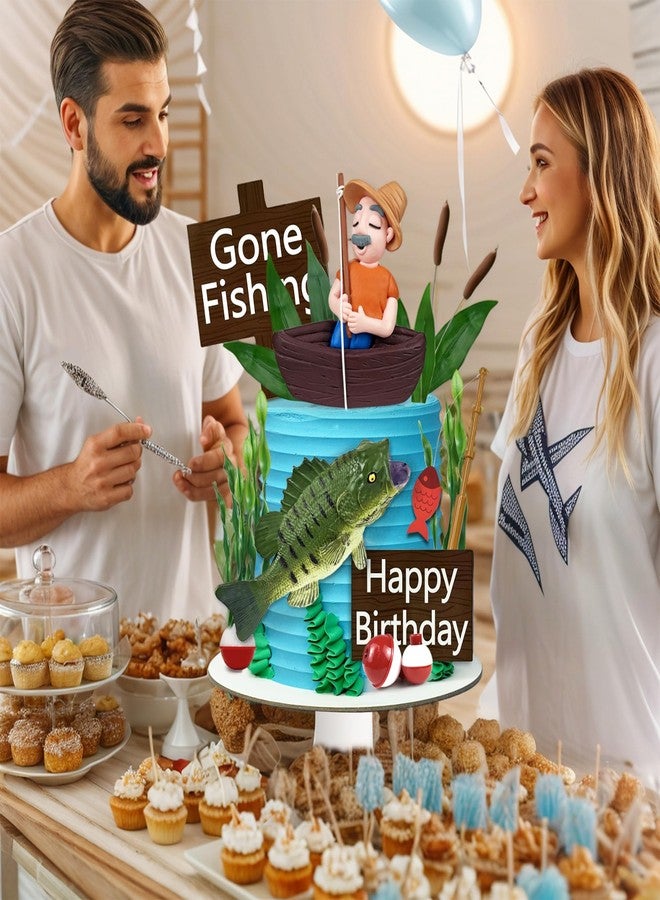 KDPATFAV 21 قطعة من زينة كعكة Gone Fishing على شكل سمكة صياد لتزيين الكعك لحفلة Gone Fishing ذات الطابع الخاص بمستلزمات الديكور - Image 5