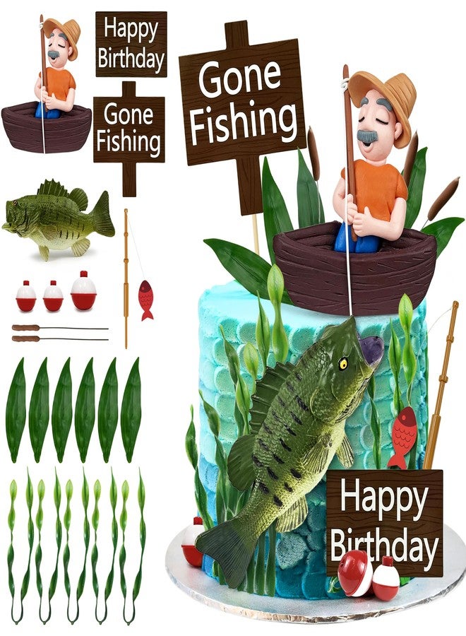 KDPATFAV 21 قطعة من زينة كعكة Gone Fishing على شكل سمكة صياد لتزيين الكعك لحفلة Gone Fishing ذات الطابع الخاص بمستلزمات الديكور - Image 1