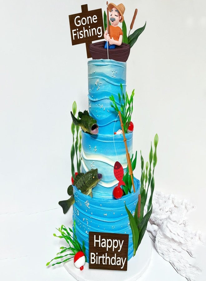 KDPATFAV 21 قطعة من زينة كعكة Gone Fishing على شكل سمكة صياد لتزيين الكعك لحفلة Gone Fishing ذات الطابع الخاص بمستلزمات الديكور - Image 4