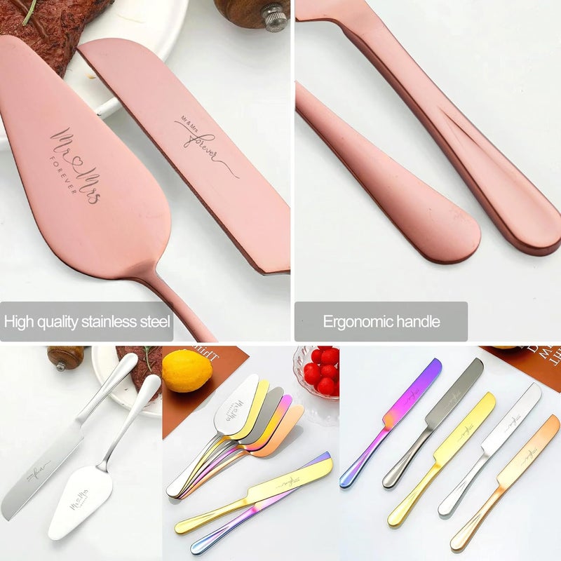 VARLKA Wedding Cake Knife and Sever Set, Cake Cutting Set for Wedding, 4 pieces Mr and Mrs Cake Cutter and Forks, Birthday, Wedding Gifts, Bridal Shower Gifts for Couples (Rose gold) - Image 3
