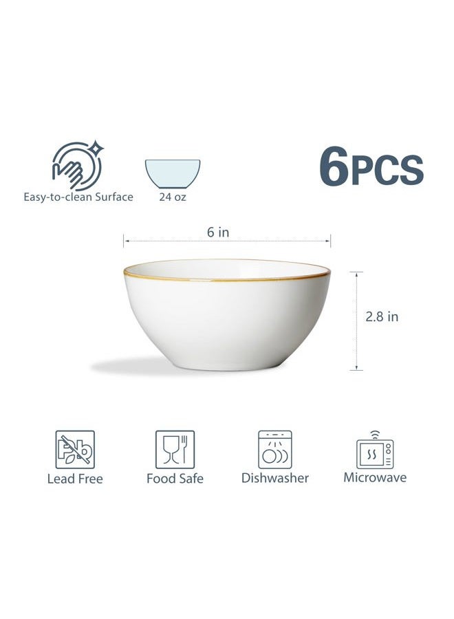 Onemore Cereal Bowl Set of 6, 24 oz - Microwavable, Dishwasher Safe and Freezer Safe Ceramic Kitchen Bowls - Housewarming Gift, Vanilla White - Image 4