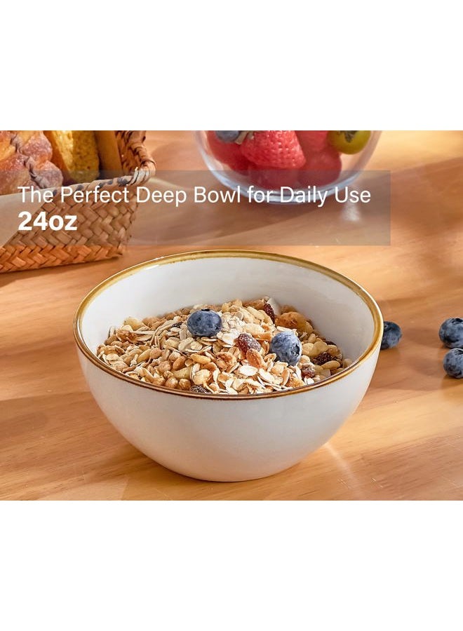 Onemore Cereal Bowl Set of 6, 24 oz - Microwavable, Dishwasher Safe and Freezer Safe Ceramic Kitchen Bowls - Housewarming Gift, Vanilla White - Image 5