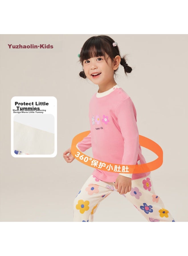 Yuzhaolin Children's Autumn Underwear Set, Girls' Pure Cotton Pajamas, Inner Wear For Young Children, Baby Clothes, Floral Patter - Image 1