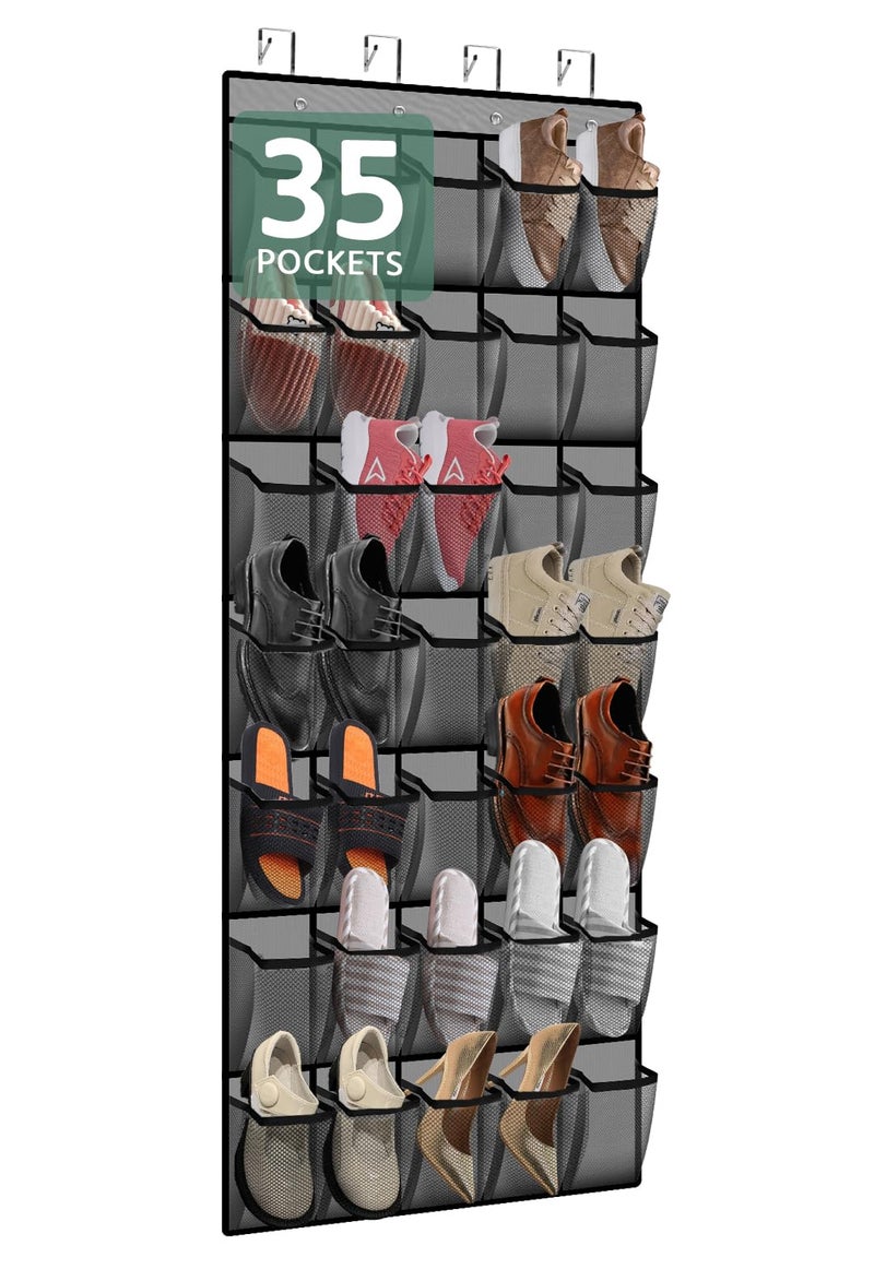 35 Pocket Over the Door Shoe OrganizerReusable Breathable Large Mesh Bag Mens  Womens Sneaker OrganizerShoe Organizer for KidsHanging Shoe Storage Hanging Bag Gray