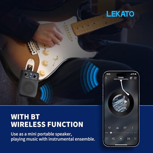 LEKATO مضخم صوت كهربائي صغير LEKATO 5W، مضخم صوت محمول للجيتار بلوتوث مع 4 تأثيرات مدمجة، نظيف، تشويه، زيادة، صدى، مضخم صغير قابل لإعادة الشحن للتدريب، أسود (JA-05G) - Image 3