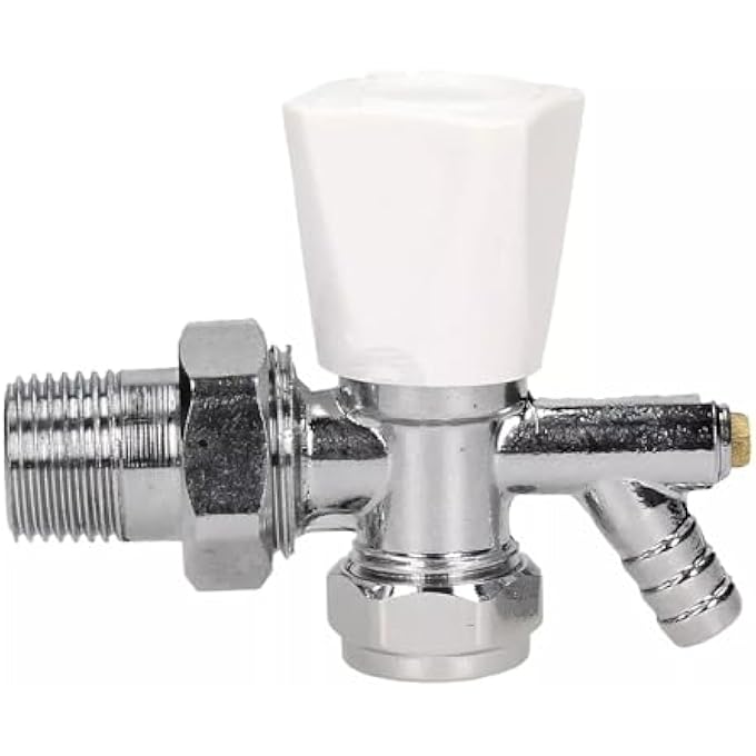 TC ANGLED RADIATOR LOCKSHIELD VALVE WITH DRAIN OFF 15MM X 1/2" - HAS A 3/4" NUT CONNECTION - Image 1