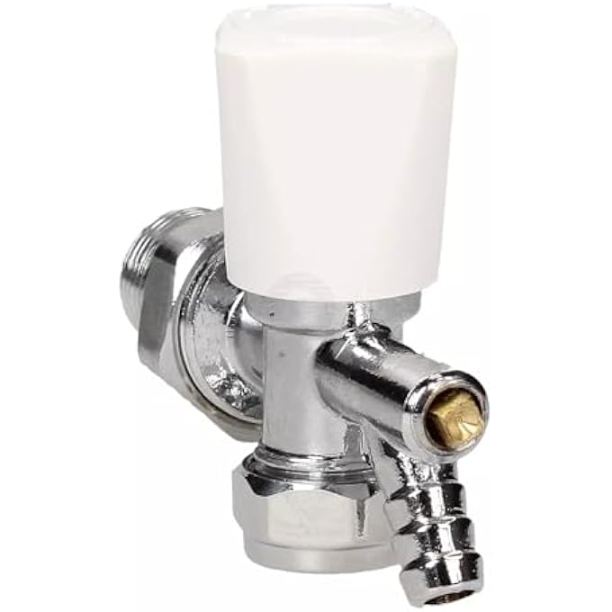 TC ANGLED RADIATOR LOCKSHIELD VALVE WITH DRAIN OFF 15MM X 1/2" - HAS A 3/4" NUT CONNECTION - Image 2