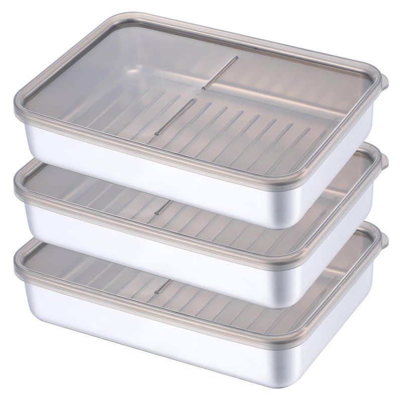 Lemecima 3Pcs Deli Containers with Lids, 7.9*5.6*1.7 in Bacon Container for Refrigerator, Fridge Organizer, Cheese Container for Fridge, Dishwasher Safe Long Deli Meat Storage Containers Fruit Tray with Lids - Image 1