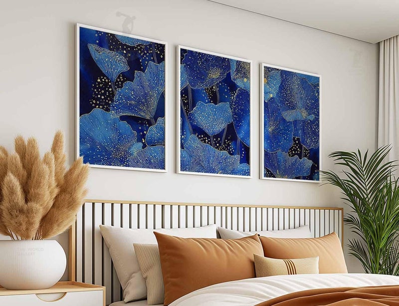 TNESSENTIAL Blue Floral Art Prints Set, Navy Gold Botanical Wall Decor - Image 5