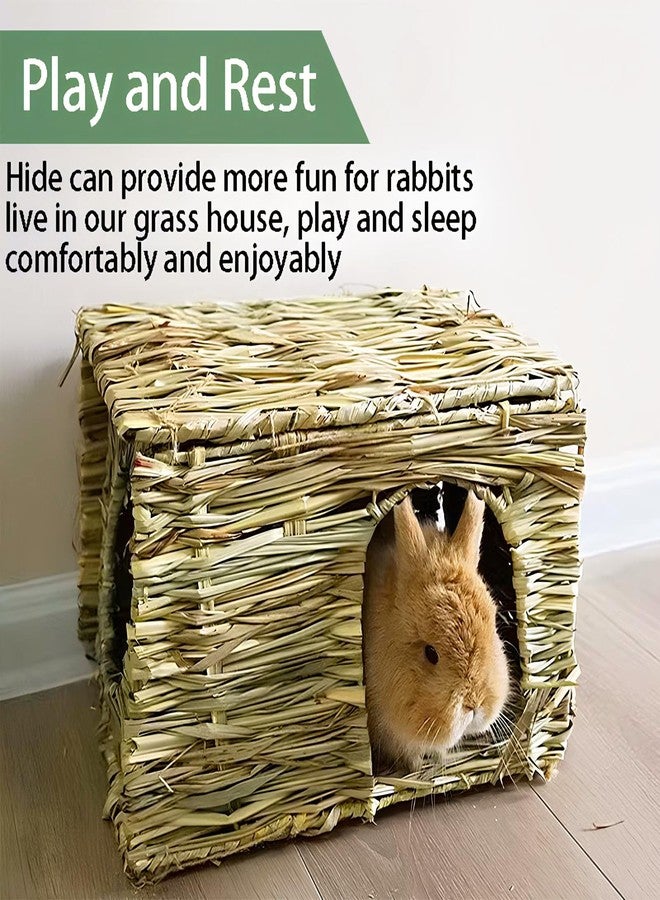 WUWEOT 2 Pack Large Grass Bunny House, Foldable Rabbit Hut, Play Hideaway Bed Hay Mat Chew Toy for Rabbit, Guinea Pigs, Gerbils, Hamster and Small Animals, 11"x8"x8" - Image 3