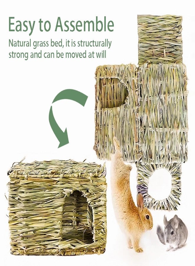 WUWEOT 2 Pack Large Grass Bunny House, Foldable Rabbit Hut, Play Hideaway Bed Hay Mat Chew Toy for Rabbit, Guinea Pigs, Gerbils, Hamster and Small Animals, 11"x8"x8" - Image 5
