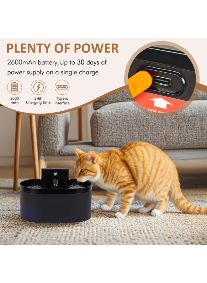 Flvzog Wireless Cat Water Fountain, Battery Operated 2.2L Pet Fountain, Automatic Cat Waterer Fountain with Motion Sensor, Ultra Quiet Pump BPA-Free - Image 3