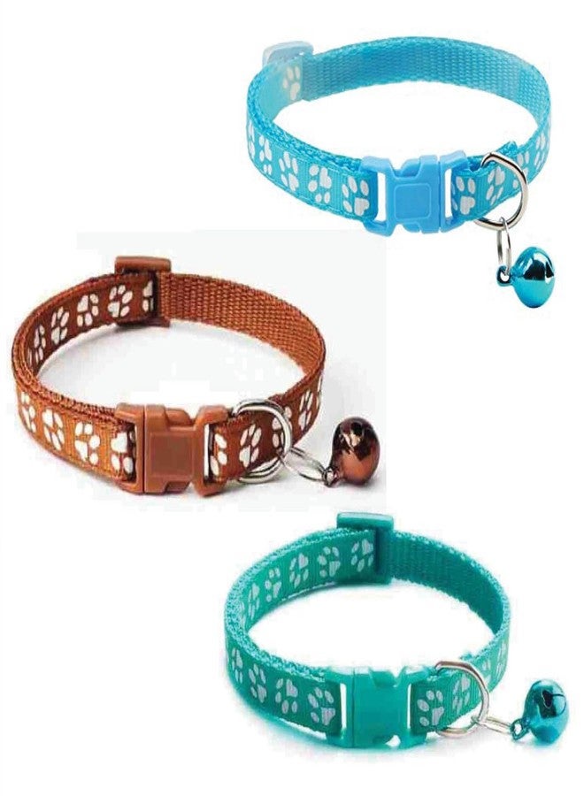 Litvibes Cat Collars Set of 3 with Bell,Kitten & Small Dogs Soft Adjustable Collar Safe,Solid & Protection Breakaway for Cats & Puppies,Cute Kitty Neckband with Paw Print-(Light Blue,Brown,Turquoise) - Image 1