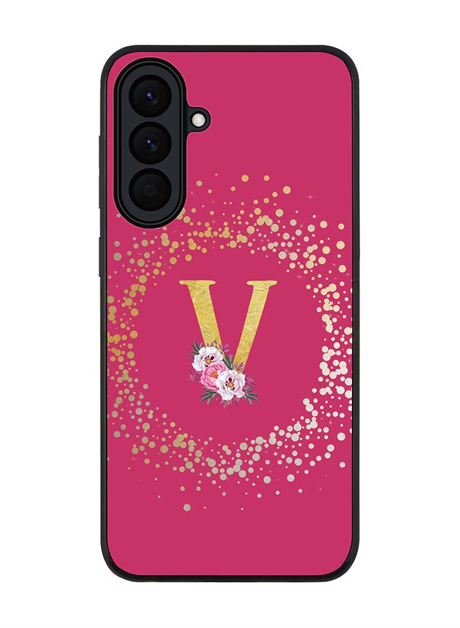 Stylizedd For Samsung Galaxy A57 Case,Slim fit Camera Protection, Shockproof Thin Phone cover  - Custom Monogram Floral - V ( Deep Pink ) - Image 1
