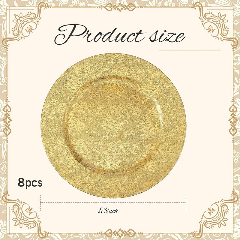 Maxdot 8 Pcs 13 Inches Round Charger Plates Rustic Galvanized Metal Chargers Plates Farmhouse Modern Home Table Decoration for Dinner Wedding Party Gold - Image 2