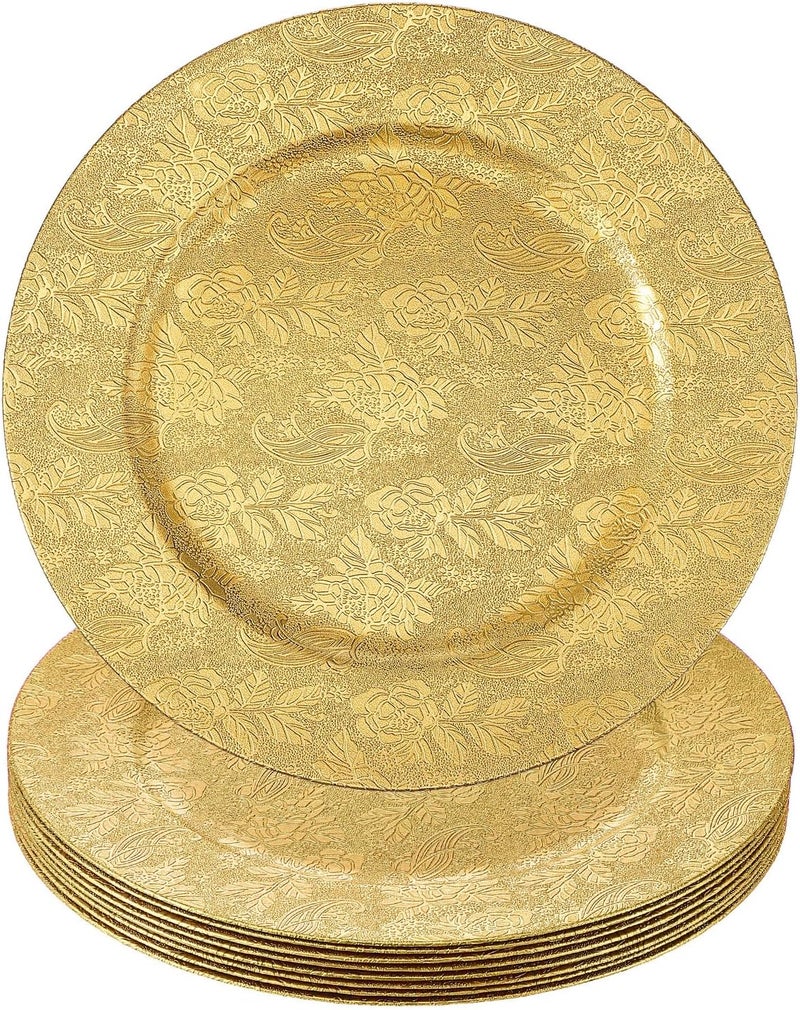 Maxdot 8 Pcs 13 Inches Round Charger Plates Rustic Galvanized Metal Chargers Plates Farmhouse Modern Home Table Decoration for Dinner Wedding Party Gold - Image 1