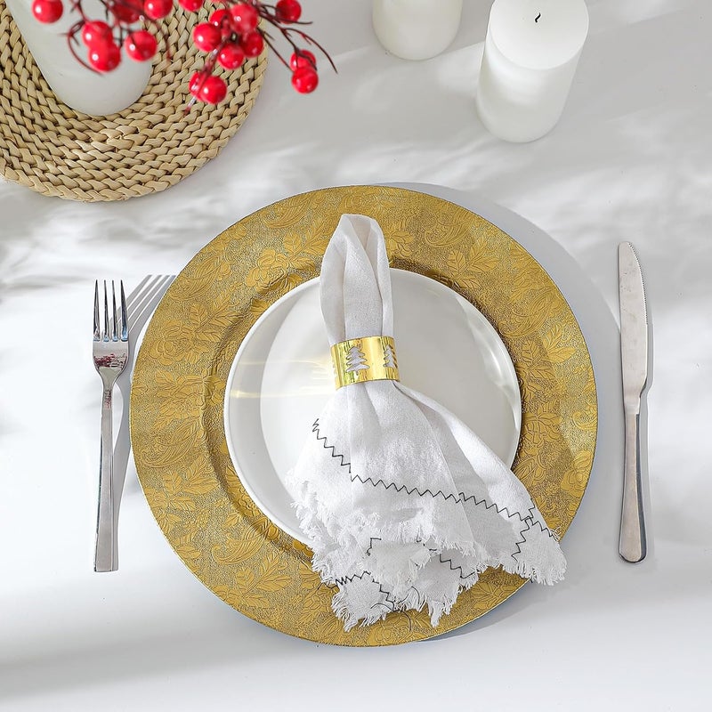 Maxdot 8 Pcs 13 Inches Round Charger Plates Rustic Galvanized Metal Chargers Plates Farmhouse Modern Home Table Decoration for Dinner Wedding Party Gold - Image 5