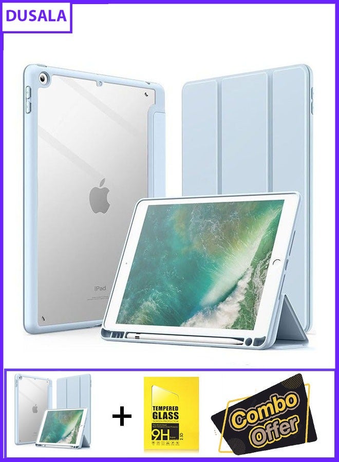 DUSALA 2 in 1 Case for iPad 9.7-Inch (6th/5th Generation, 2018/2017) with Pencil Holder, Slim Stand Protective Cover with Clear Transparent Back Shell for iPad Support Auto Wake/Sleep With Tempered Glass - Image 1