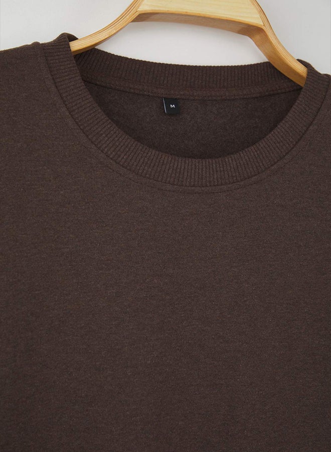 trendyol Brown Regular/Normal Cut Inside Fleece/Warm Sweatshirt - Image 3