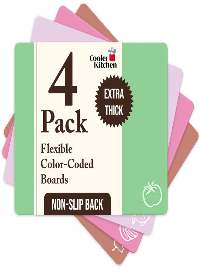 Cooler Kitchen Extra Thick Pastel Flexible Plastic Cutting Board Mats with Food Icons & EZ-Grip Waffle Back, (Set of 4) Dishwasher Safe - Image 1