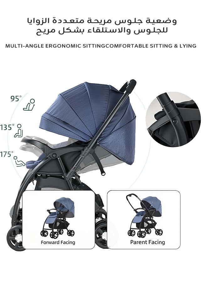 Habona Reversible Handle Baby Stroller — Dual-Direction Pushchair with Shock Absorption, Large Sun Canopy, 5-Point Harness & Lightweight Foldable Design - Image 3