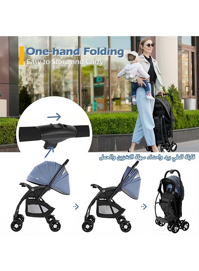 Habona Reversible Handle Baby Stroller — Dual-Direction Pushchair with Shock Absorption, Large Sun Canopy, 5-Point Harness & Lightweight Foldable Design - Image 4