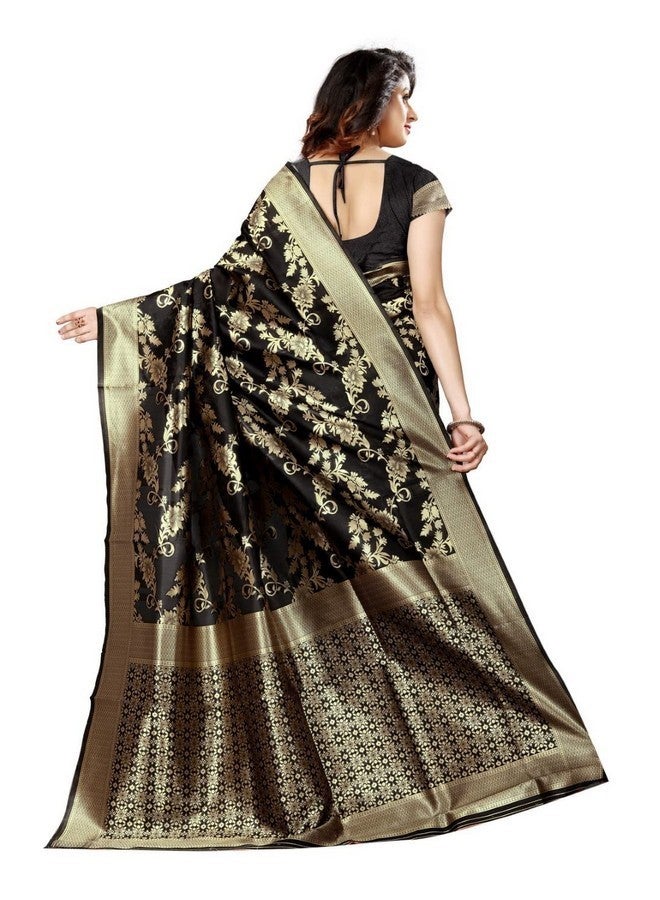 C J Enterprise Women's Pure Kanjivaram Silk Saree Soft Saree Banarasi Style New Sadi With Blouse Piece For Wedding (Pari37-11) (Black) - Image 2