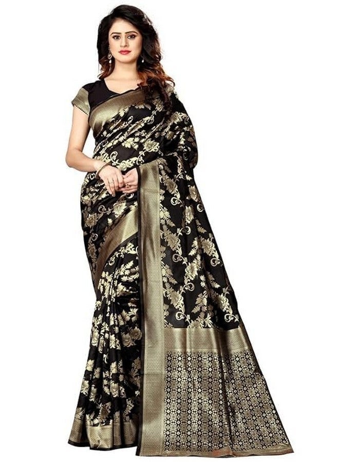 C J Enterprise Women's Pure Kanjivaram Silk Saree Soft Saree Banarasi Style New Sadi With Blouse Piece For Wedding (Pari37-11) (Black) - Image 4
