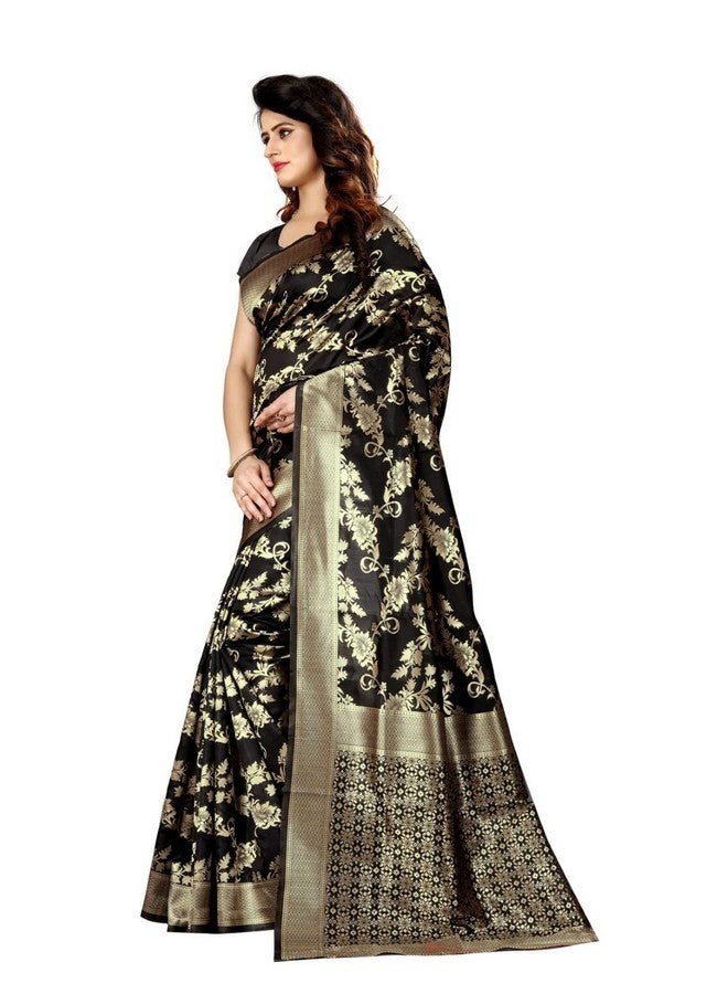 C J Enterprise Women's Pure Kanjivaram Silk Saree Soft Saree Banarasi Style New Sadi With Blouse Piece For Wedding (Pari37-11) (Black) - Image 3