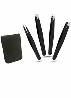 SYOSI Eyebrows Tweezers Set, 4 Pcs Woman and Men Precision Eyebrow Tweezers Set with Travel Case, for Ingrown Fine Hair Removal, Splinter Blackhead Remover Gifts (Black)  - Image 1