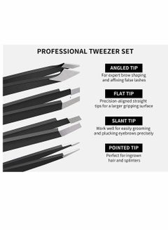 SYOSI Eyebrows Tweezers Set, 4 Pcs Woman and Men Precision Eyebrow Tweezers Set with Travel Case, for Ingrown Fine Hair Removal, Splinter Blackhead Remover Gifts (Black)  - Image 2