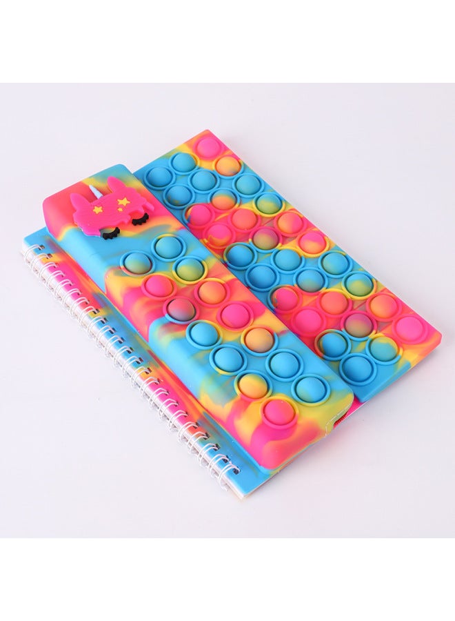 Multifunctional Pencil Case Notebook Stationery Case Suit Silicone Bubble Decompression A5 Loose-leaf Pencil Case Suit-Color:A5 Unicorn (camouflage)  - Image 1