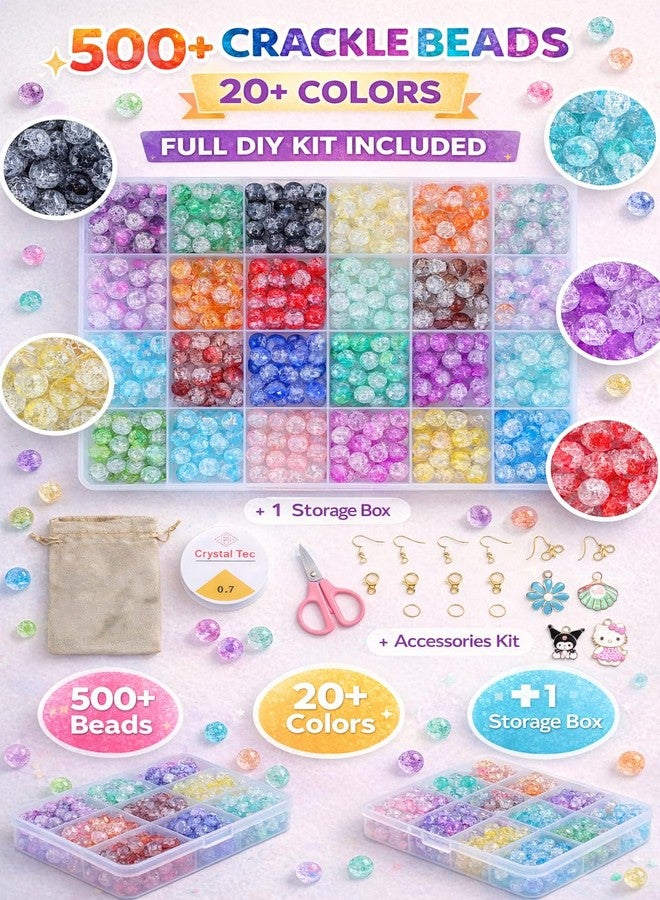 ambitieux DIY Bracelet Making Kit Beads Kit for Bracelet Making (500+ Pieces) Jewellery Kit with Charms & Tools, Bracelet Making Set, Toys for Girls 7-14 Years, Gift for Girls (24 Crackle Beads) - Image 3