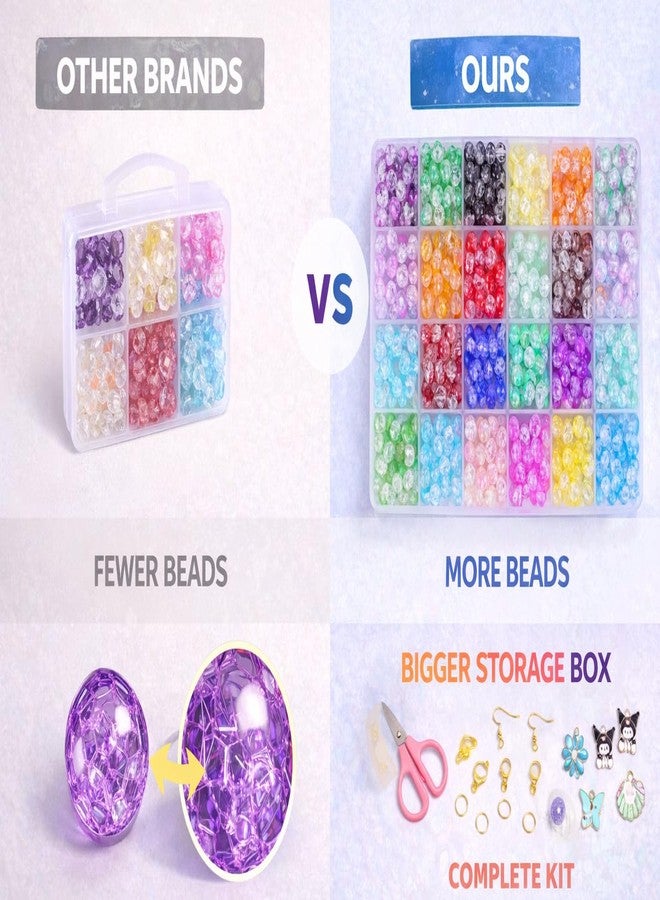 ambitieux DIY Bracelet Making Kit Beads Kit for Bracelet Making (500+ Pieces) Jewellery Kit with Charms & Tools, Bracelet Making Set, Toys for Girls 7-14 Years, Gift for Girls (24 Crackle Beads) - Image 5