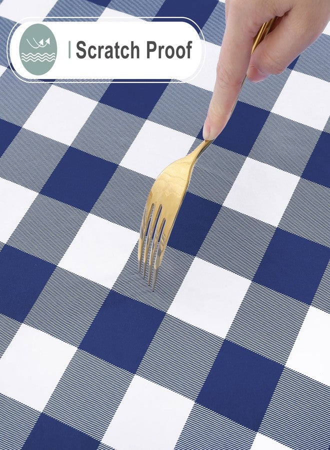 misaya Rectangle Waterproof Vinyl Table Cloth, Buffalo Flannel Backed Tablecloth, Wipeable Plastic Table Cover for Dinner, Kitchen, Outdoor (60" x 84", White and Navy) - Image 5