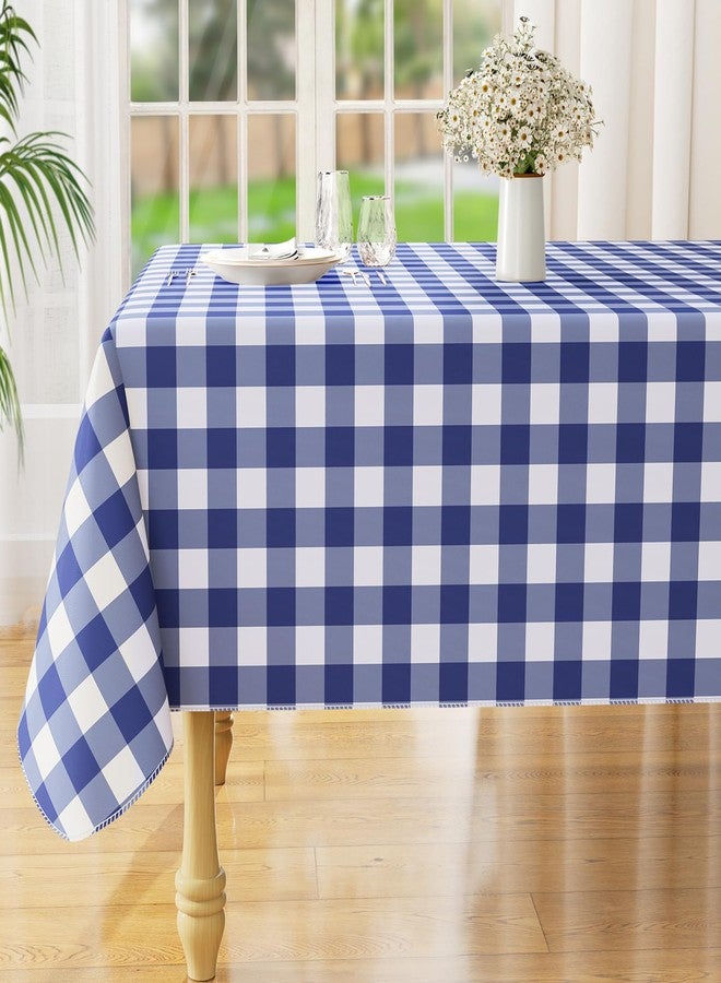 misaya Rectangle Waterproof Vinyl Table Cloth, Buffalo Flannel Backed Tablecloth, Wipeable Plastic Table Cover for Dinner, Kitchen, Outdoor (60" x 84", White and Navy) - Image 1