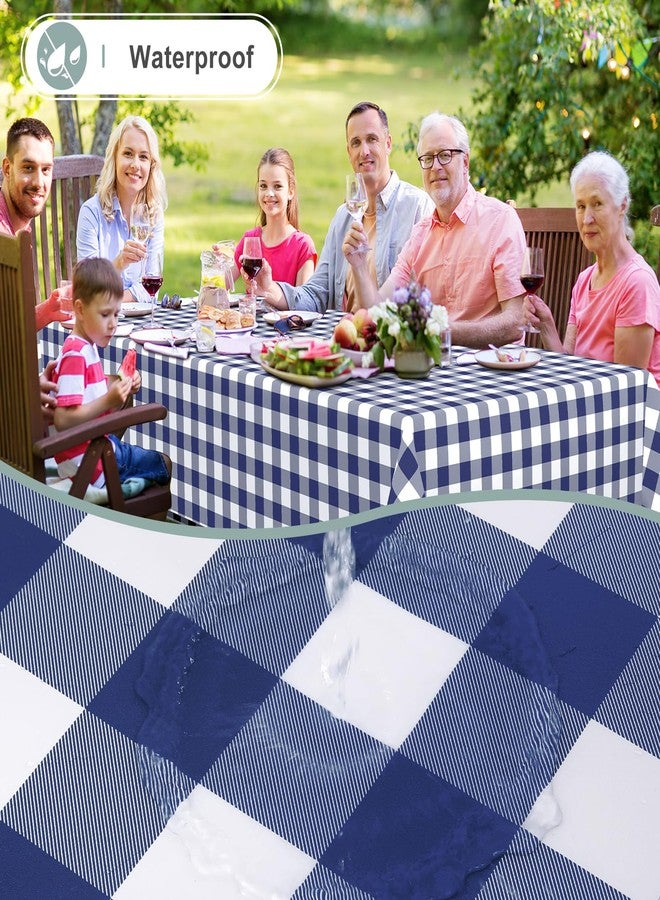misaya Rectangle Waterproof Vinyl Table Cloth, Buffalo Flannel Backed Tablecloth, Wipeable Plastic Table Cover for Dinner, Kitchen, Outdoor (60" x 84", White and Navy) - Image 2