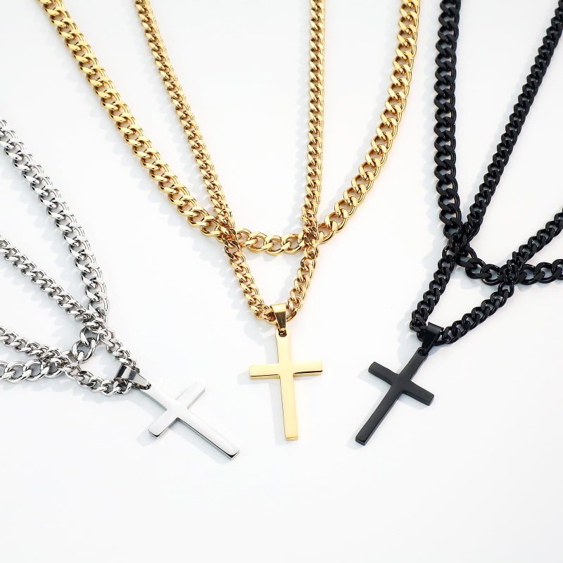 SENRAN Layered Cross Necklace for Men Boys Stainless Steel Layered Cuban Link Chain 16-24 inch Christian Cross Pendant Religious Jewelry Gifts(S-16-18) - Image 5