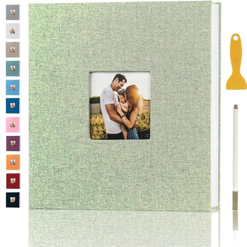 Aenbuslm Photo Album Self Adhesive Pages for 4x6 5x7 8x10 Pictures Magnetic Scrapbook Photo Albums with Sticky Pages Books with A Metallic Pen for Baby Wedding Family 11x10.6 GrassGreen 60 Pages - Image 1
