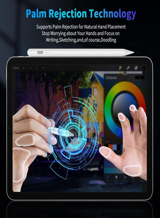 قلم لمس لأجهزة iPad من 2018 إلى 2025، قلم مغناطيسي سريع الشحن عبر منفذ USB-C، يتميز بحساسية الإمالة ورفض راحة اليد، متوافق مع iPad A16/6/7/8/9/10/11، وiPad Pro 11/12.9/M4، وiPad Air 3/4/5/M2/M3، أبيض - Image 5