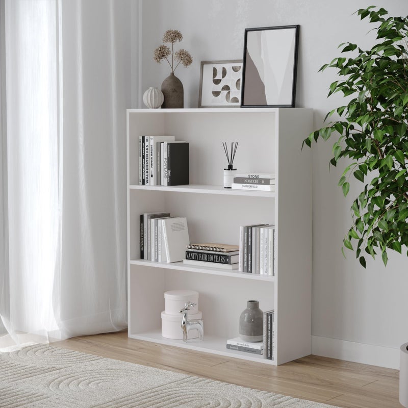 Wide 3-Tier Wooden Bookcase Cabinet, Low Storage and Display Shelving Unit for Books, Decor, and Media, Versatile Freestanding Organizer for Living Room or Office - Image 1