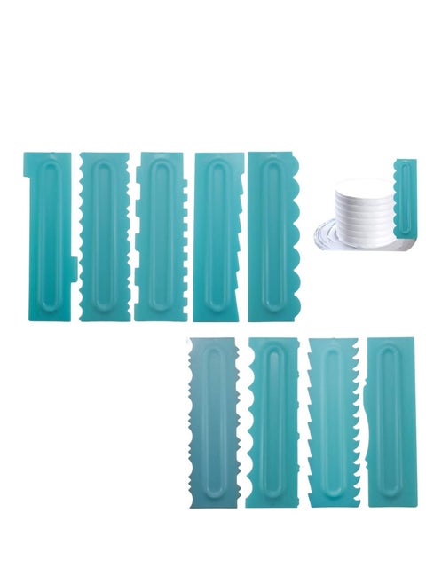 Plastic Cake Scraper Set, 9 Pieces Cake Cream Scrapers Combs Fondant Dessert Pattern Styling Tool Baking Mould (Light Blue)