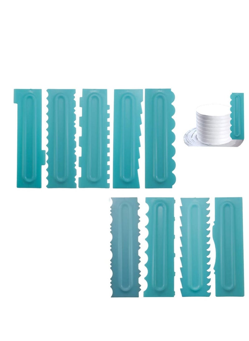 Plastic Cake Scraper Set, 9 Pieces Cake Cream Scrapers Combs Fondant Dessert Pattern Styling Tool Baking Mould (Light Blue)