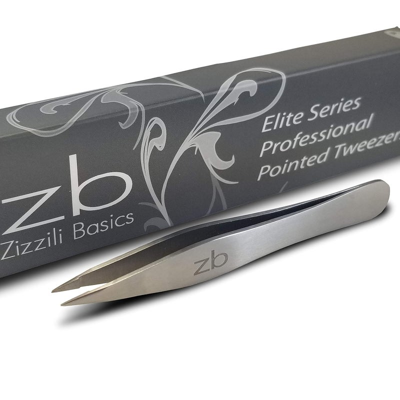 Elite Series Pointed Tweezers  Sharp Precision Tips  Surgical Grade Stainless Steel Tweezer for Professional Eyebrow and Facial Hair Removal