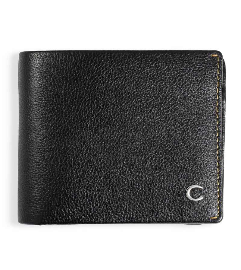 Contacts Wallet for Men Leather Original | Stylish Purse with RFID Blocking | Card Holder Slots ID Window Coin Pocket and 2 Cash Compartments | Gift for Man (203-Black) - Image 1