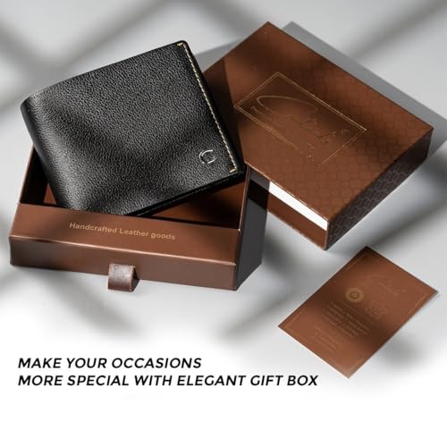 Contacts Wallet for Men Leather Original | Stylish Purse with RFID Blocking | Card Holder Slots ID Window Coin Pocket and 2 Cash Compartments | Gift for Man (203-Black) - Image 2