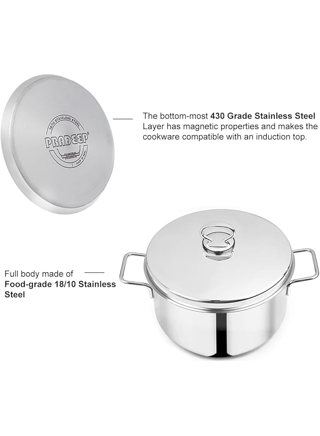 Pradeep Food Grade Stainless Steel Cookpot With Ss Dome Lid Plain, Silver (D 26 X H 14.5 Cm Model No 1110 26) - Image 2