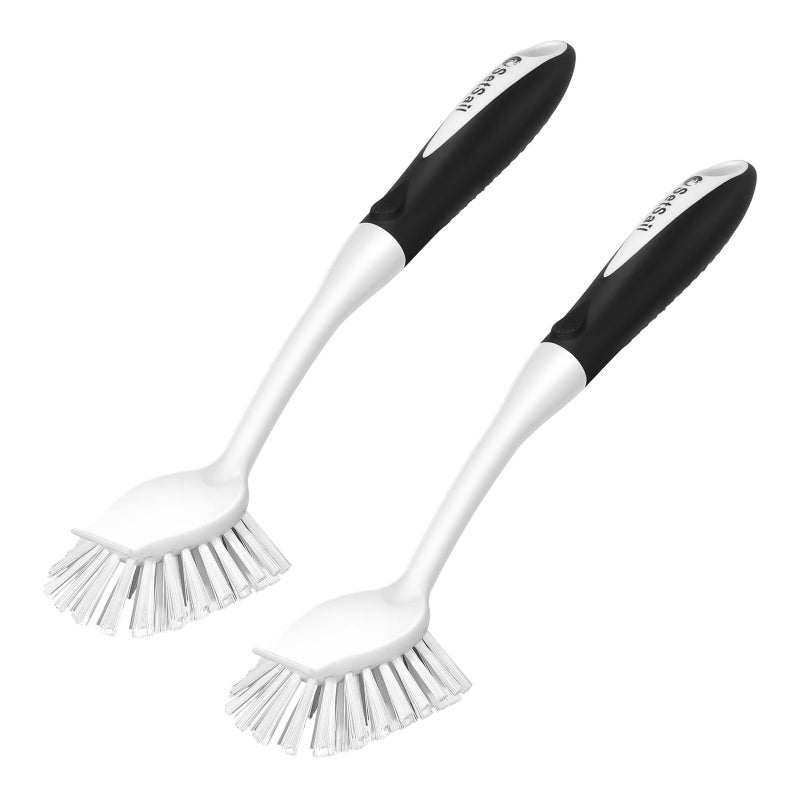SetSail Dish Brush with Handle 2 Pack Stiff Bristles Dish Scrubber with Builtin Scraper Dish Scrub Brushes for Cleaning Dishes Pots and Pans Kitchen Sink White